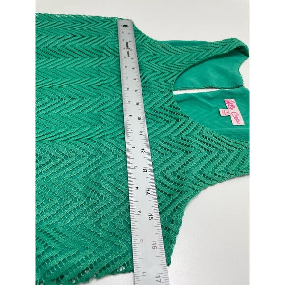Candie's Emerald Green Tank Top Blouse Tiered Overlay Crochet Geometric Y2K S - Picture 7 of 7